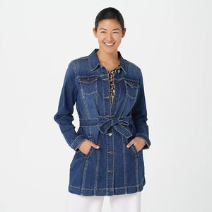 Susan Graver High Stretch Denim Long Jean Jacket Antique Denim - Petite